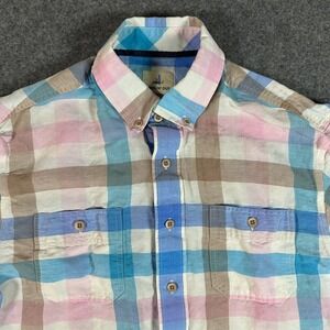 Johnnie O Hangin Out‎ Button Down Short Sleeve Shirt Linen Men Size Medium READ